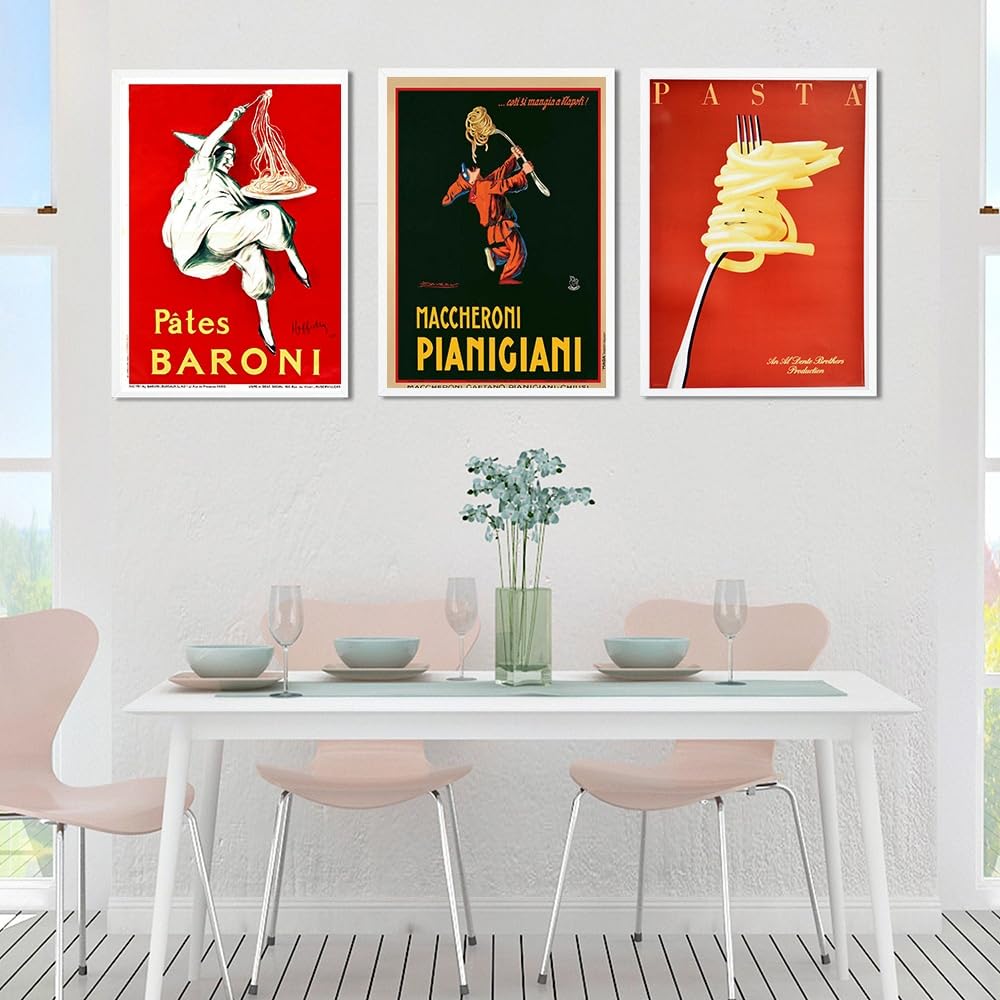 Amazon｜ヴィンテージイタリアパスタキャンバス絵画レトロ飲食